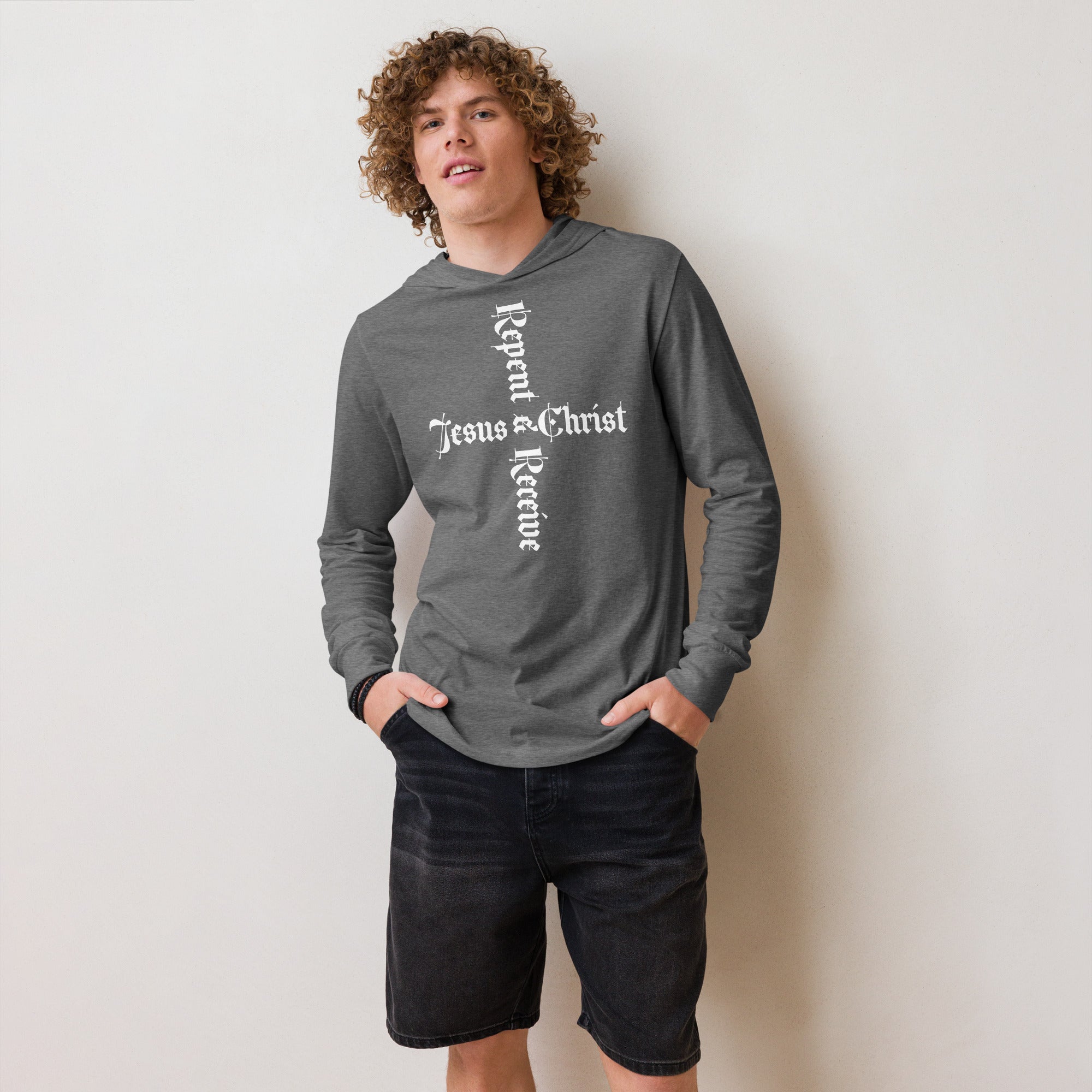 Repent & Receive Jesus Christ Hooded Long-Sleeve Tee