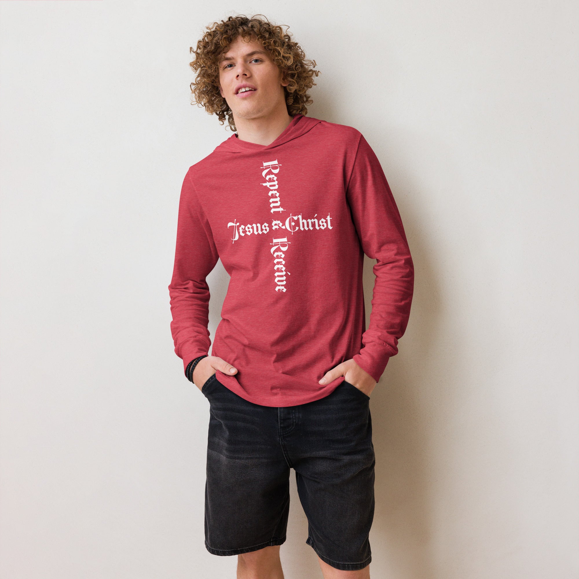 Repent & Receive Jesus Christ Hooded Long-Sleeve Tee