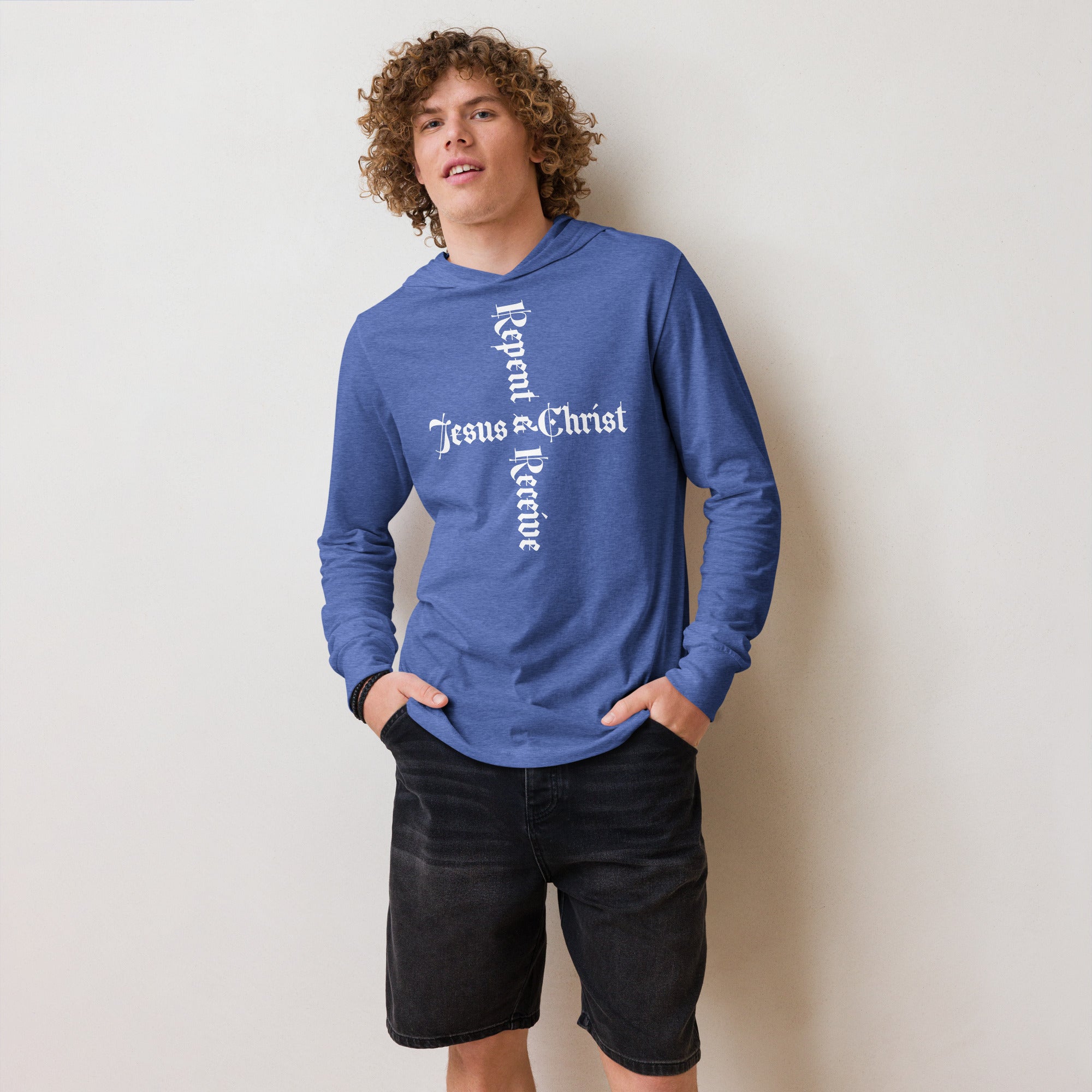 Repent & Receive Jesus Christ Hooded Long-Sleeve Tee