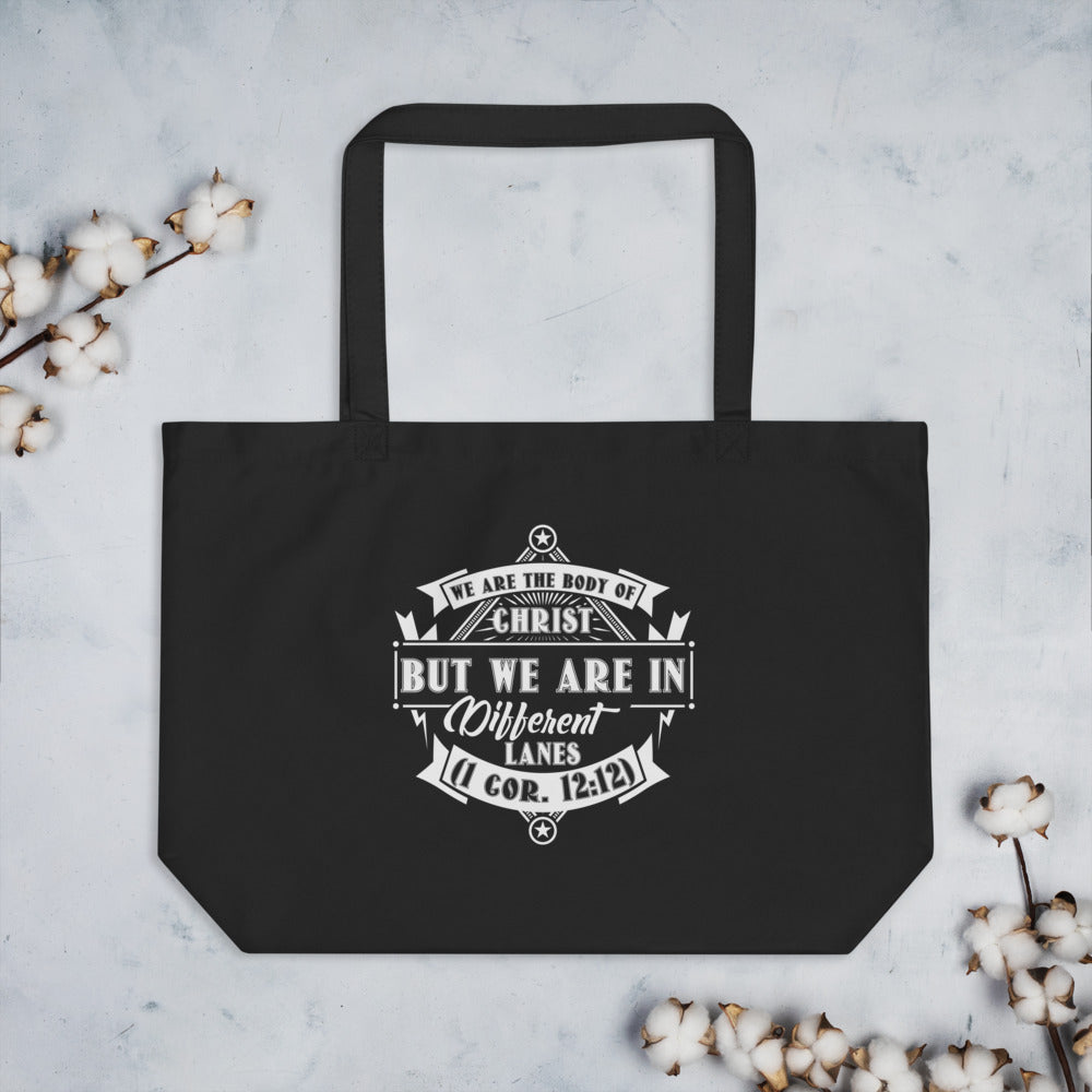 We Are The Body Of Christ But We Are In Different Lanes (1 Cor. 12:12) Tote Bag - Have You Read The Red