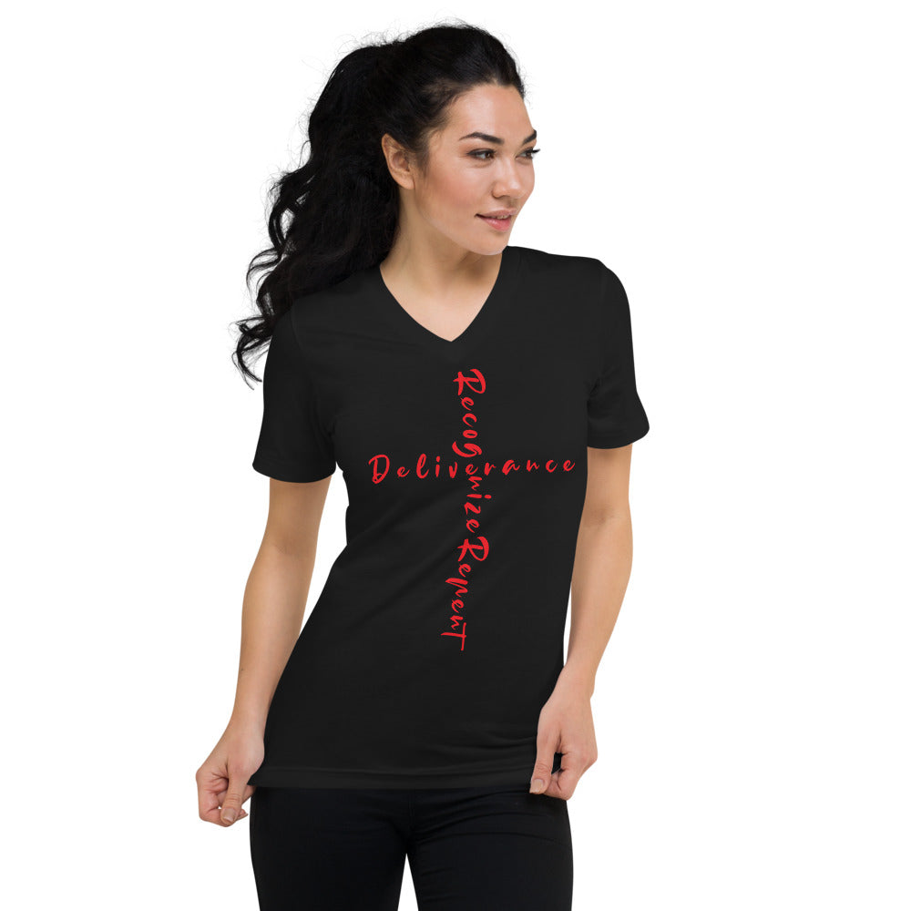 Deliverance_Recognize Repent V-Neck T-Shirt - Have You Read The Red