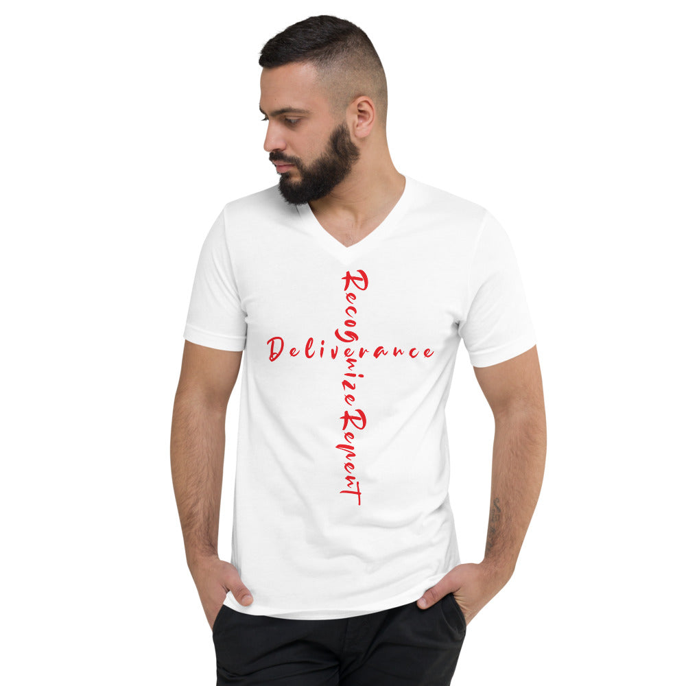 Deliverance_Recognize Repent V-Neck T-Shirt - Have You Read The Red